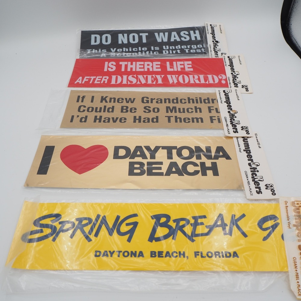 Vintage 90's Bumper Stickers Lot of 5 Daytona Beach‎ Florida Disney Humor Retro